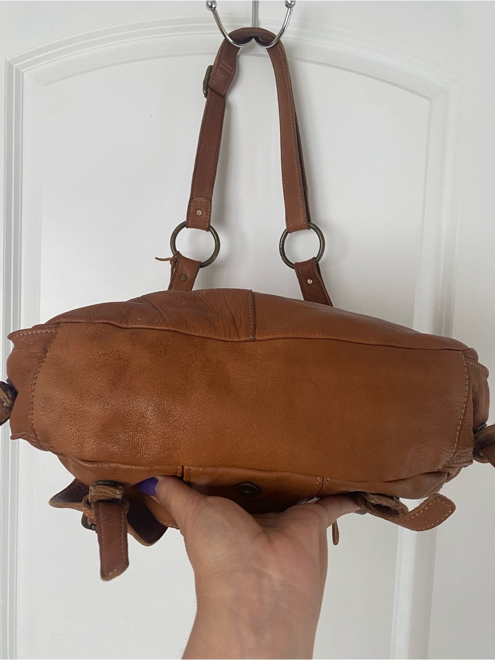 Tano Hobo Slouch Shoulder Bag Pebbled Leather In Cognac Hippie 70s Vintage Style - Picture 10 of 13